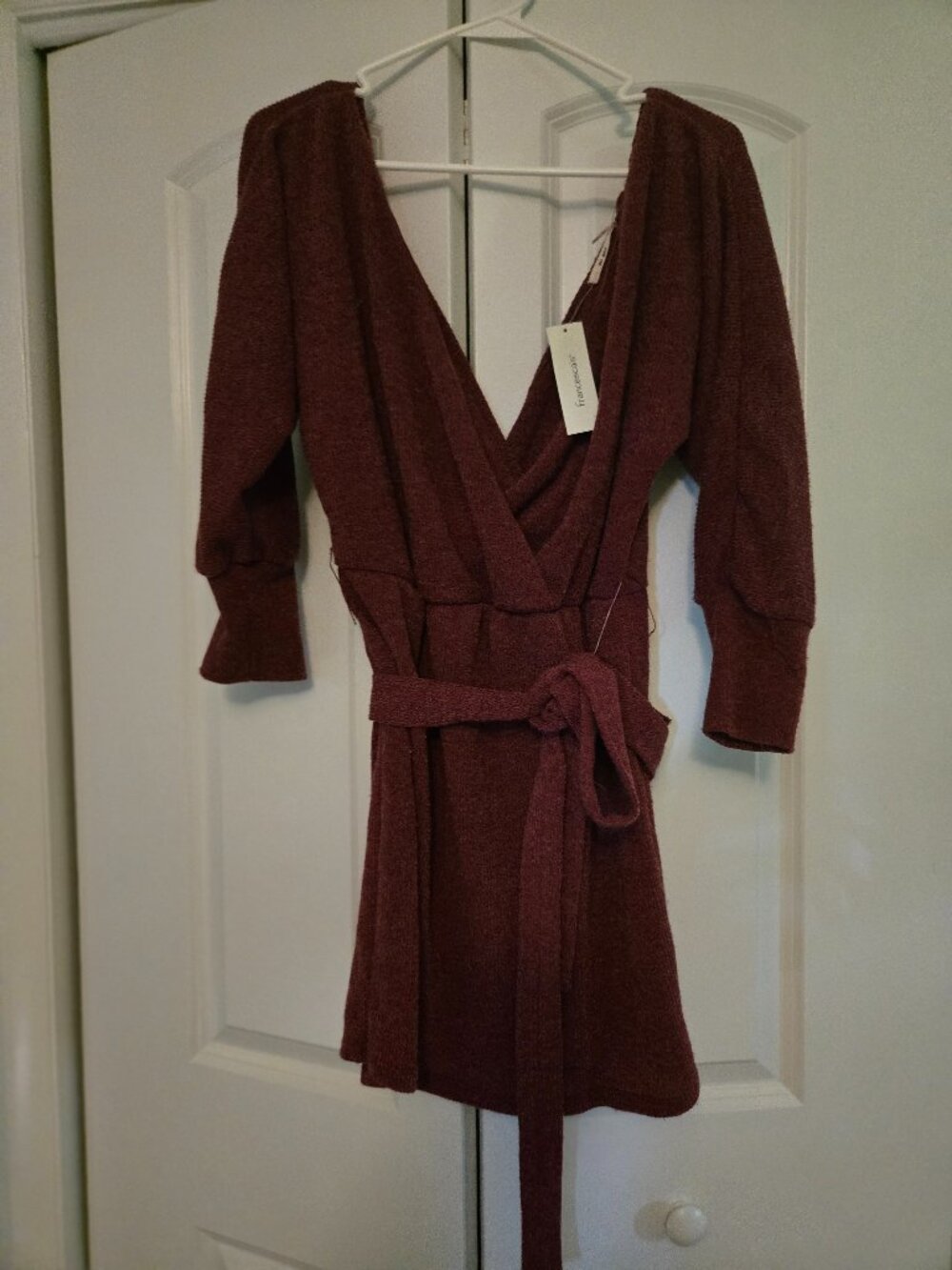 Francesca’s Burgundy Wrap Sweater Dress (Medium, NWT)